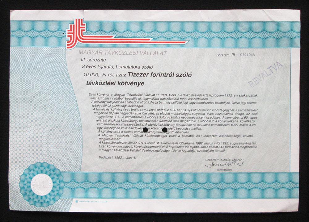 MAT�V t�vk�zl�si k�tv�ny 10000 forint 1992